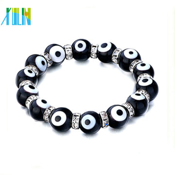 2014 black evil eye beads with clear crystal rhinestone bracelet